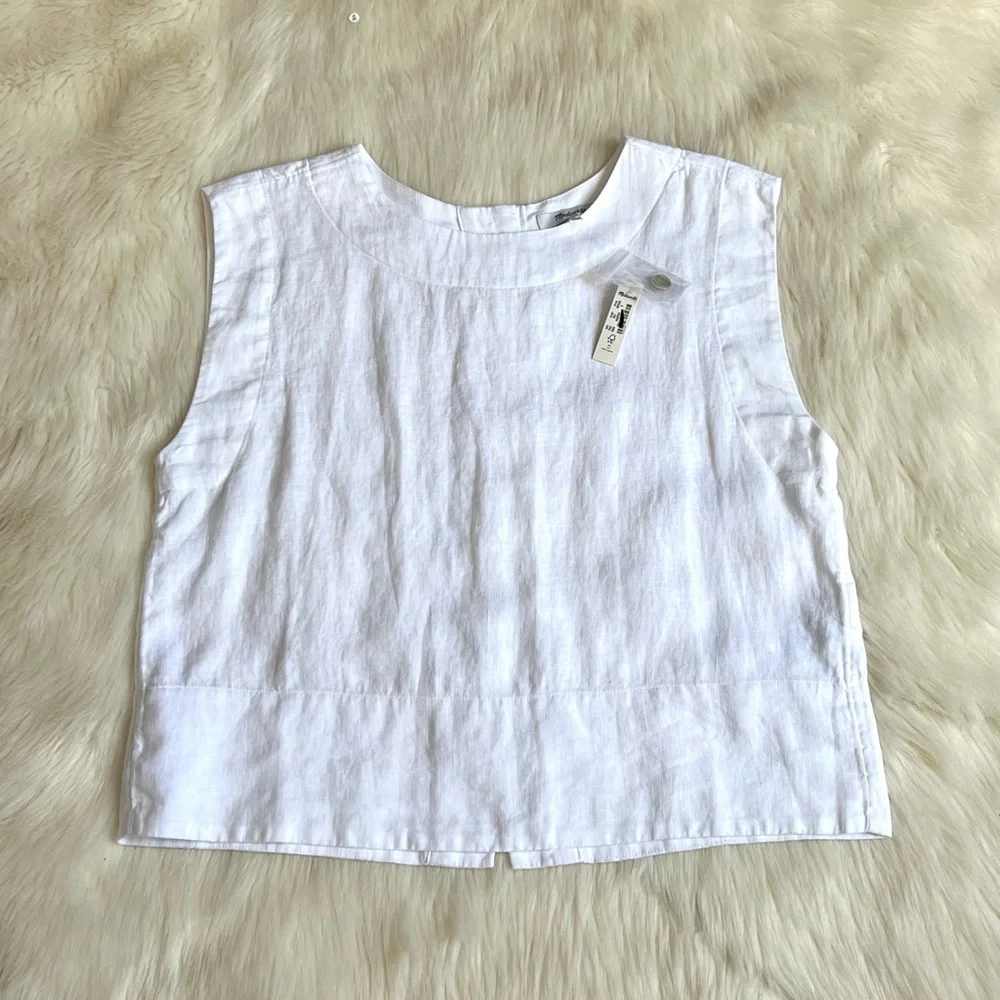 🆕Madewell Bateau-Neck Tank in 100% Linen COLOR Eyelet White Sz Small - Picture 10 of 12